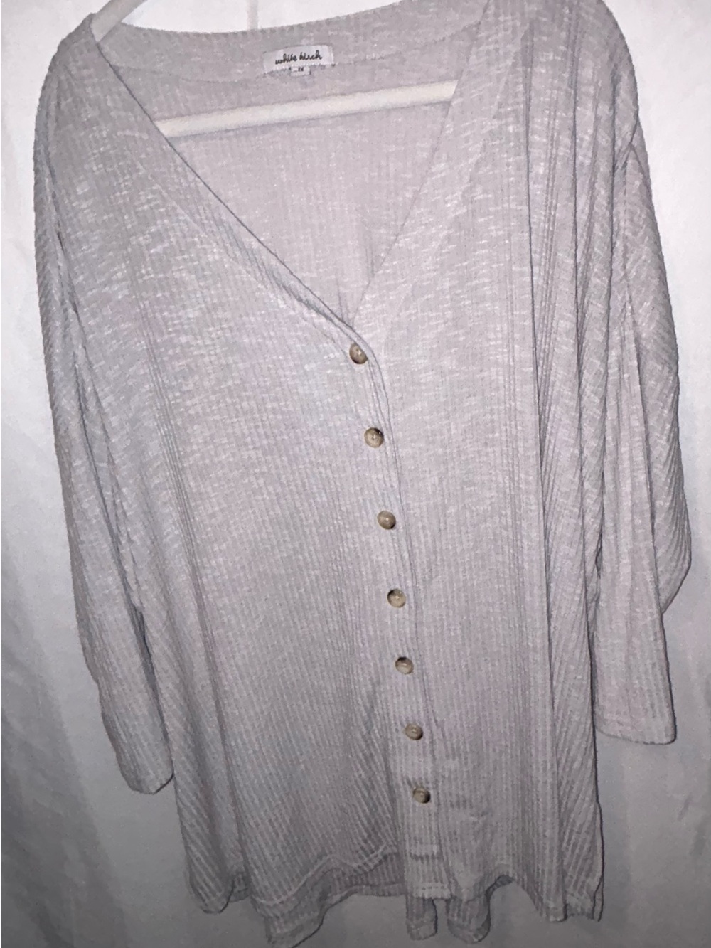 White Birch Light Gray Ribbed Button-Front Women’s Top
